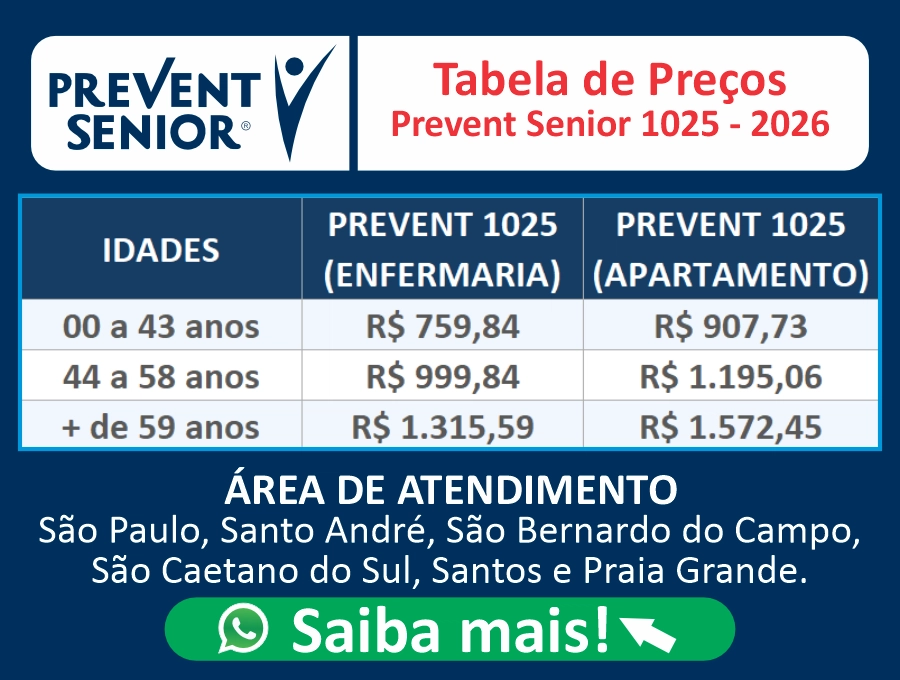 Tabela de Preço Prevent Senior 1025 - 2026